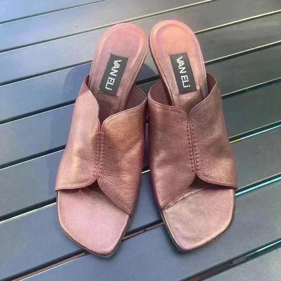 Van Eli Leather Burgundy Low Heel Sandals Size 9.5 - Picture 1 of 7